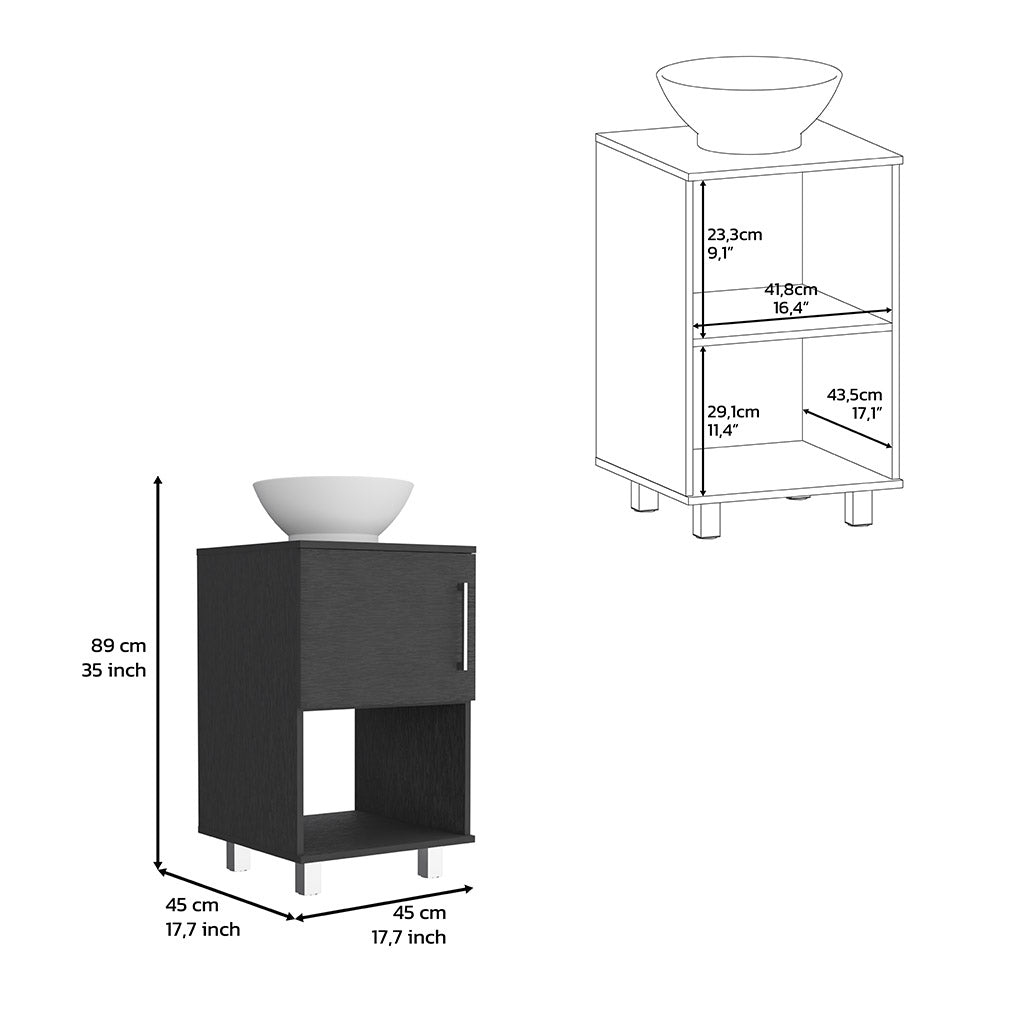 Single Bathroom Vanity, One Open Shelf, Single Door Cabinet, Black Black Solid Wood Mdf Engineered Wood