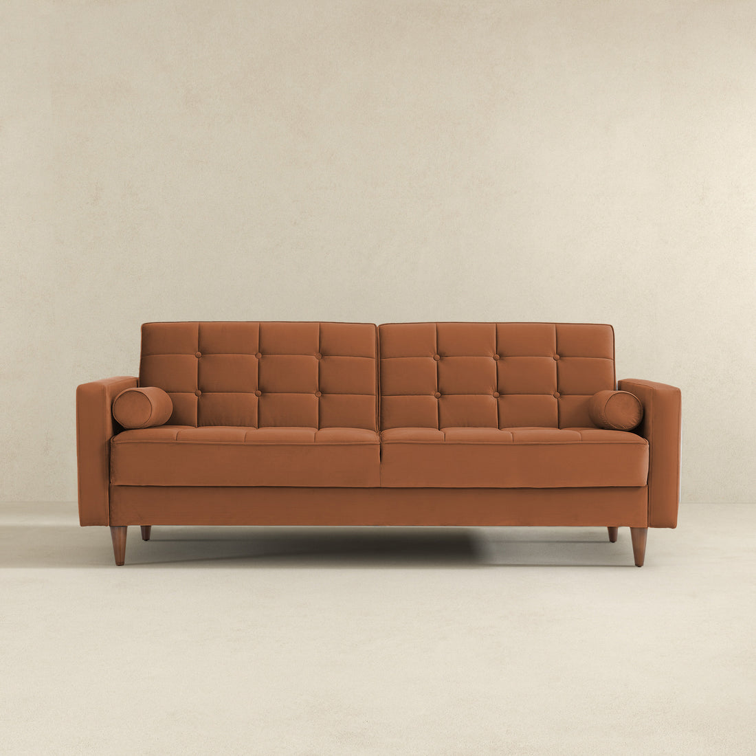 Benara Burnt Orange Velvet Sleeper Sofa Burnt Orange Velvet Primary Living Space Tufted Back Mid Century Modern Foam Velvet 3 Seat