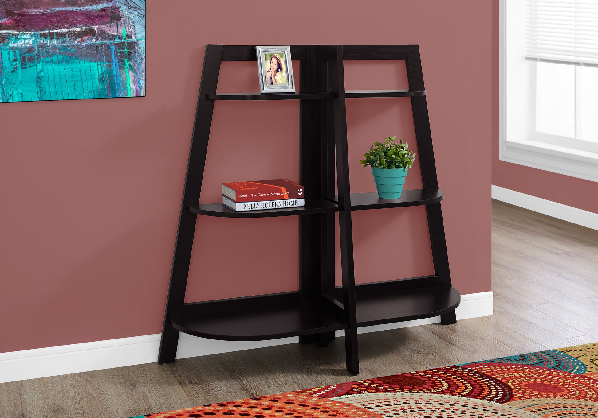 Bookshelf, Bookcase, Etagere, 3 Tier, 48"H, Office, Bedroom, Brown Laminate, Contemporary, Modern Espresso Particle Board