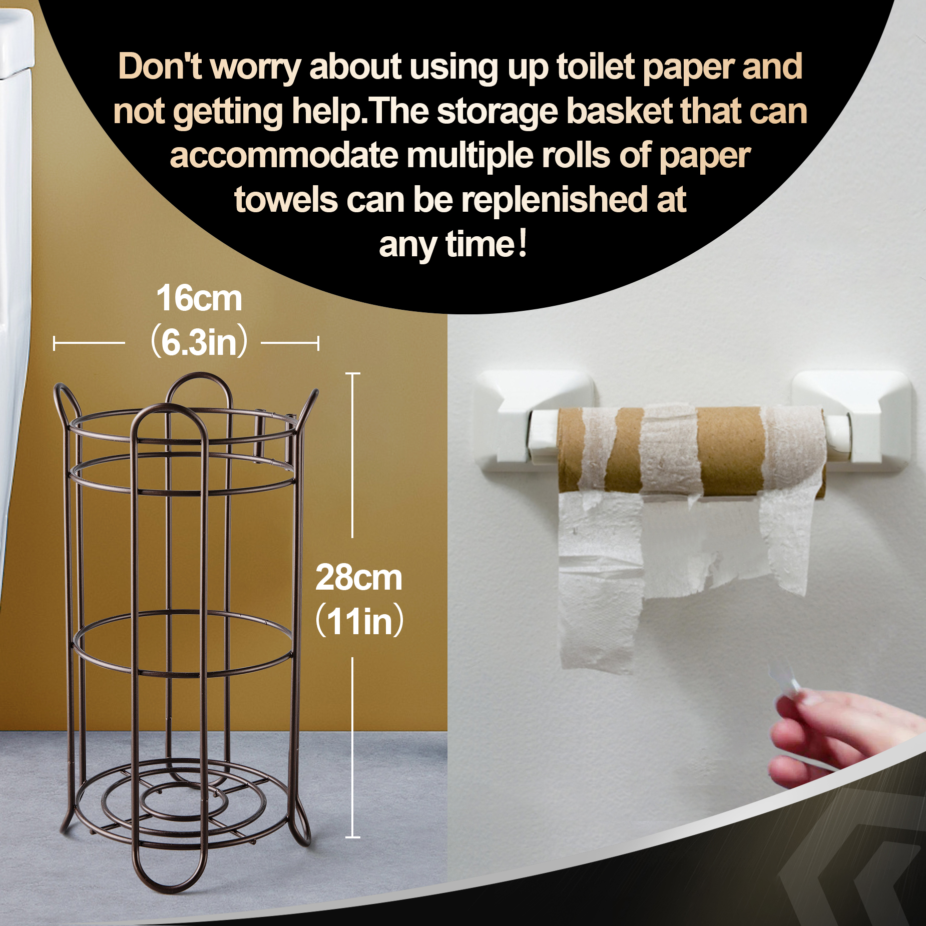 Toilet Paper Holder Holder With Shelf,Bathroom With Toilet Convenient Shelf, Holds Mega Rolls, Phone,Brown Brown Metal