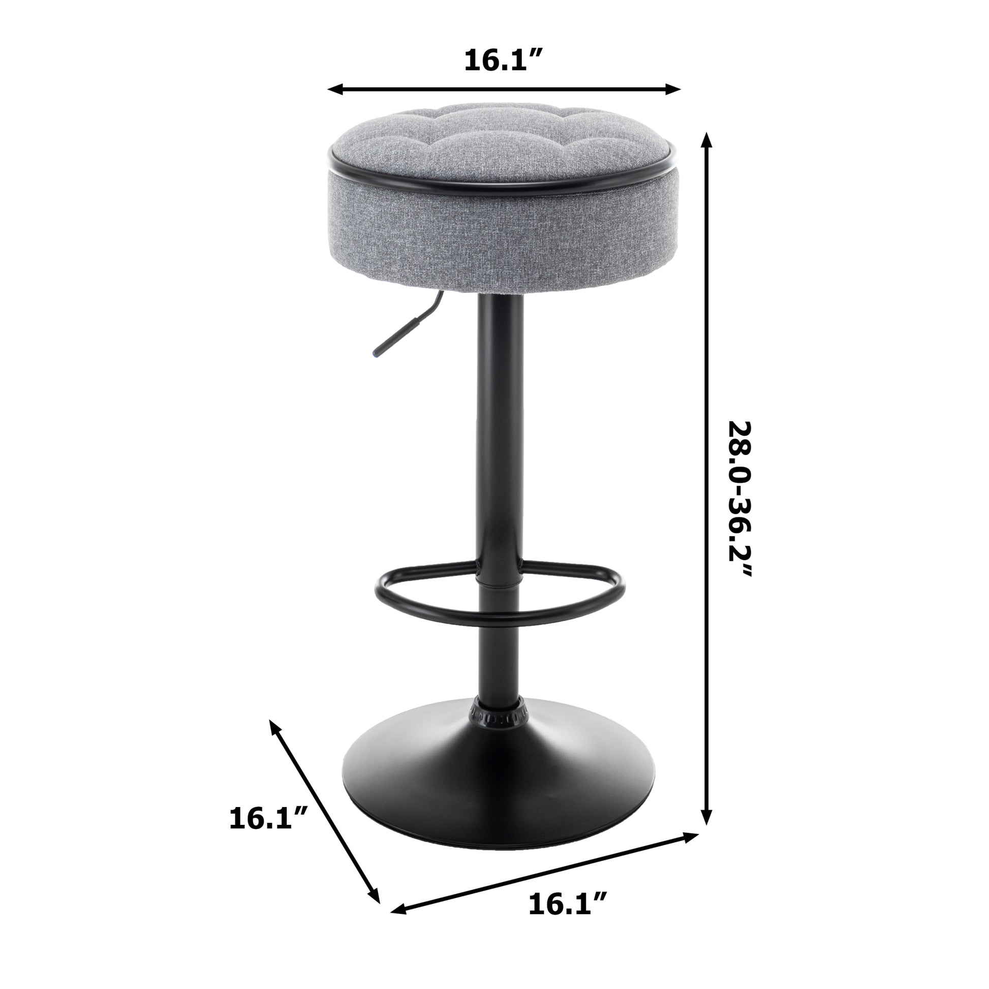 Round Storage Bar Stool Set Of 2, Grey Linen Height Adjustable Barstool, 360 Counter Height Swivel Stool, Armless Bar Chair With Metal Frame For Kitchen Counter Dining Living Room Grey Set Of 2 Foam Linen