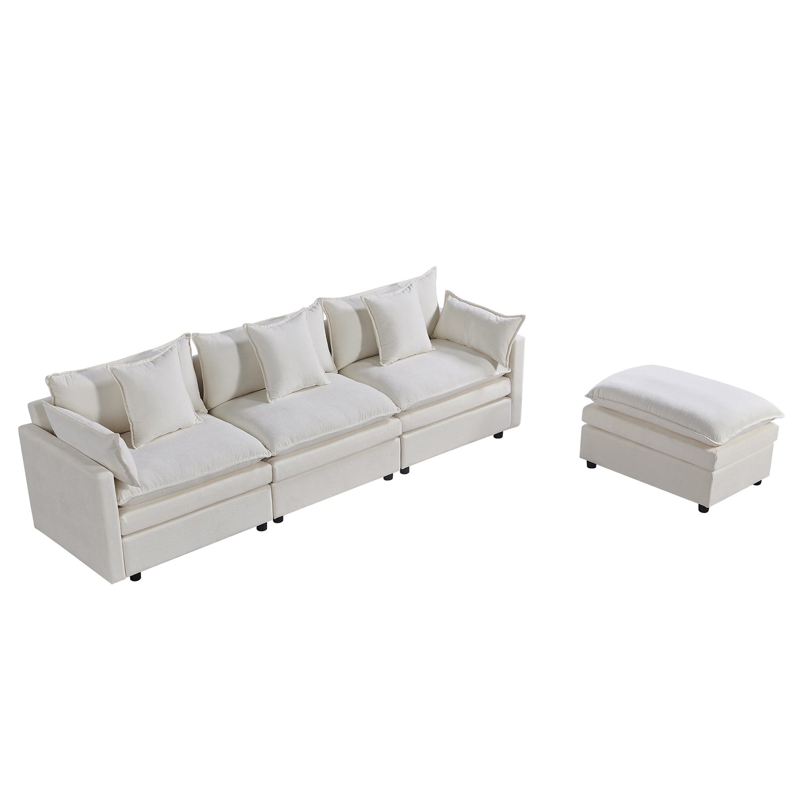 108.66"Modern Chenille L Shaped Sectional Sofa With Convertible Chaise, Comfy Cloud Couch Deep Sectional Sofa With Ottomans For Living Room White Wood Foam Chenille 3 Seat