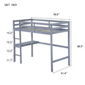 Twin High Loft Bed, Rubber Wood Loft Bed With Safety Guardrail, Built In Desk, Ladder,Grey Twin Grey Rubber Wood