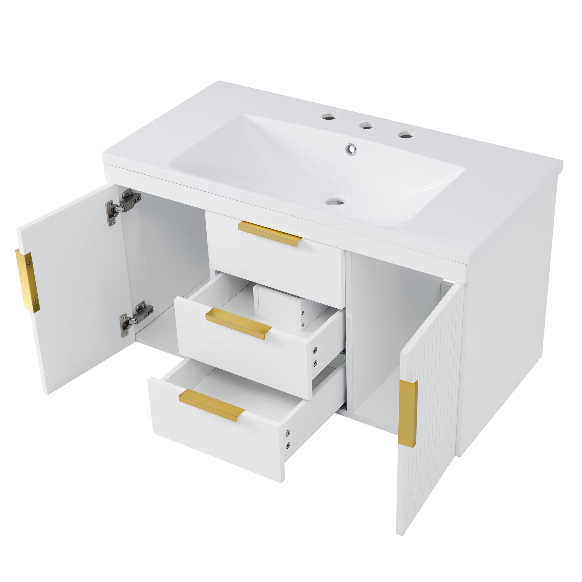 36'' Wall Mounted Bathroom Vanity With Resin Sink, Floating Bathroom Storage Cabinet With 2 Drawers, Solid Wood Bathroom Cabinet White Bathroom Modern Mdf