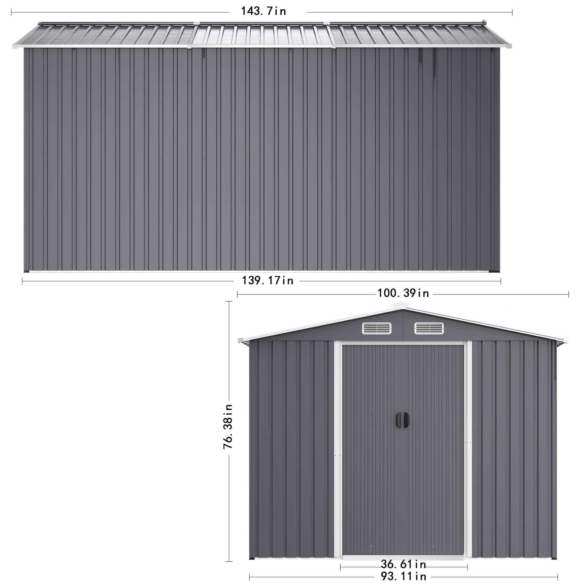 Outdoor Storage Shed 8 X 12 Ft Large Metal Tool Sheds, Heavy Duty Storage House With Sliding Doors With Air Vent For Backyard Patio Lawn To Store Bikes, Tools, Lawnmowers Grey Grey Rectangular No