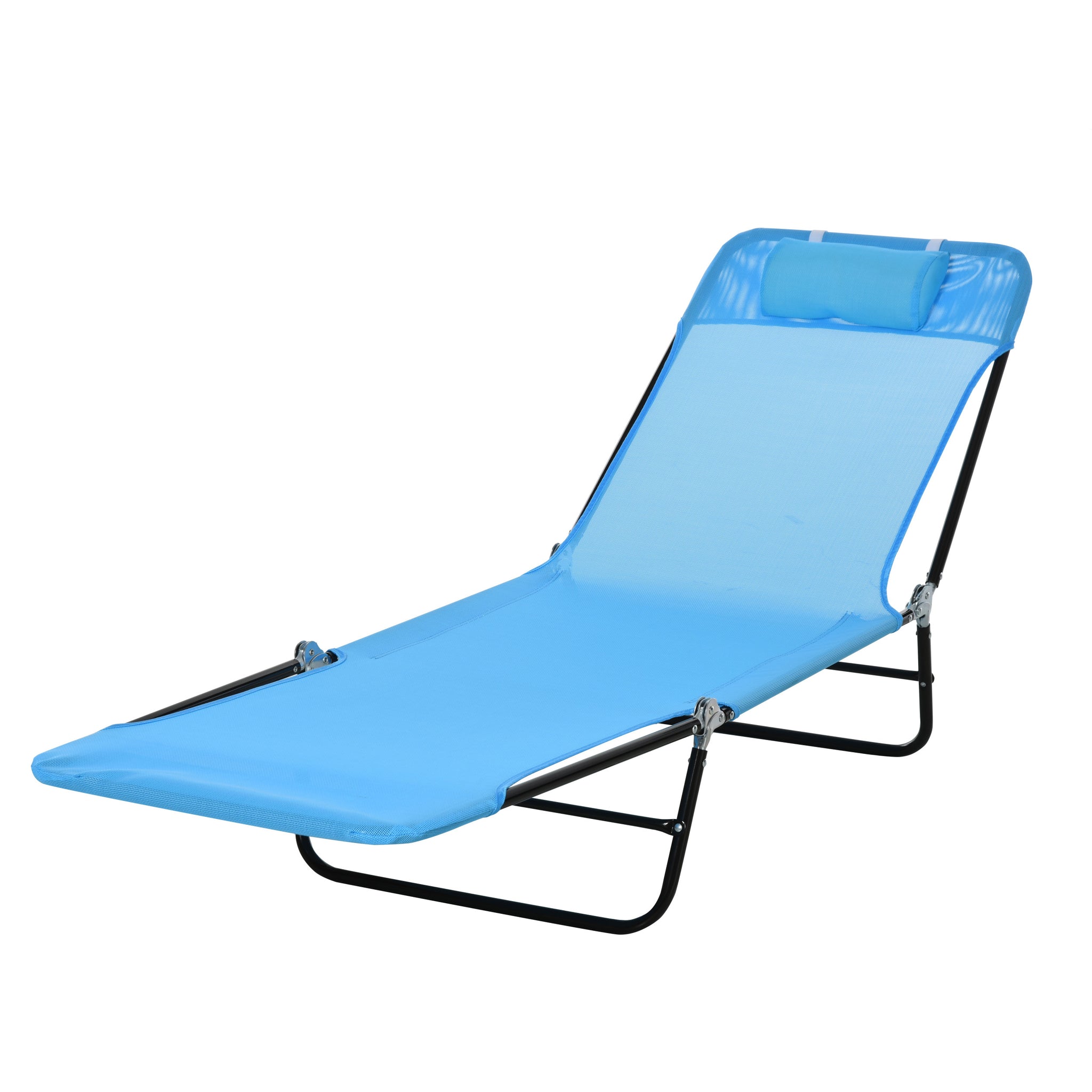 Outsunny Folding Chaise Lounge Chair, Pool Sun Tanning Chair, Outdoor Lounge Chair With Reclining Back,Mesh Seat, Headrest For Beach, Yard, Patio, Blue Blue Steel