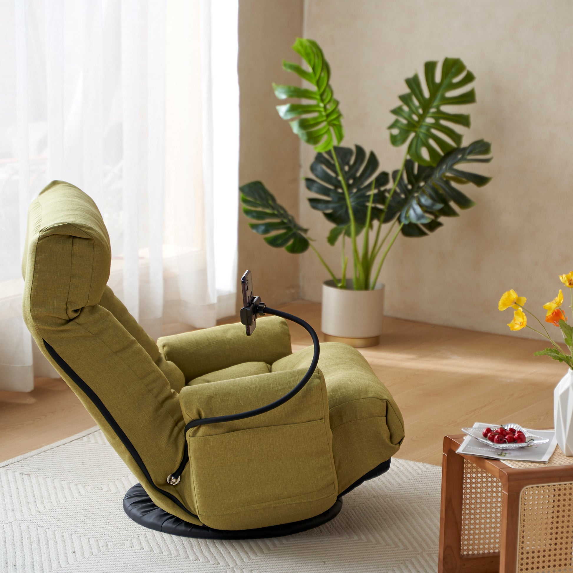 Adjustable Head And Waist, Game Chair, Lounge Chair In The Living Room, 360 Degree Rotatable Sofa Chair,Rotatable Seat Leisure Chair Deck Chair Green Metal Soft Cotton Metal