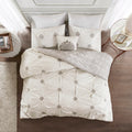 4 Piece Embroidered Cotton Reversible Duvet Cover Set Queen Ivory Polyester