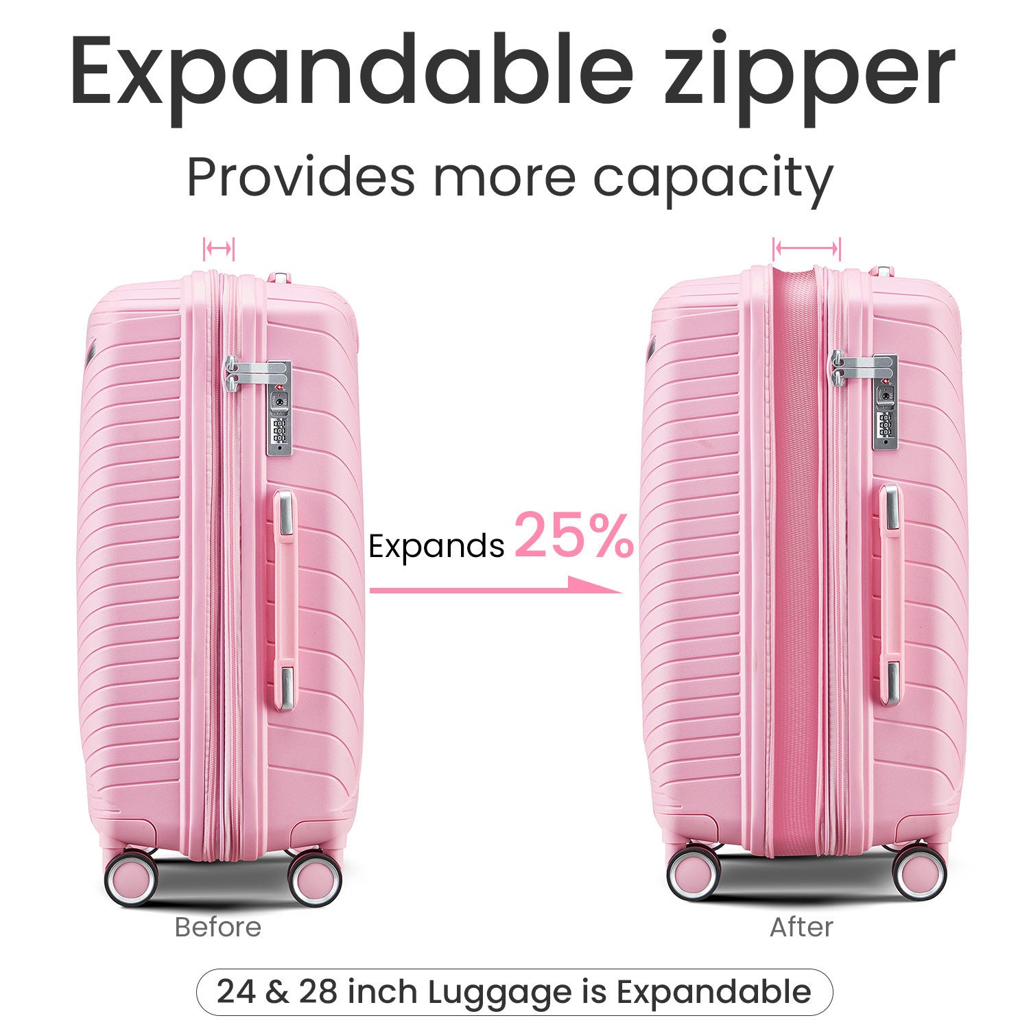 Luggage Sets 4 Piece 14 20 24 28 , Expandable Lightweight Suitcase With 4 Double 360 Degrees Mute Spinner Wheels Pp Materials Durable Tsa Lock Travel Luggage Pink Polypropylene