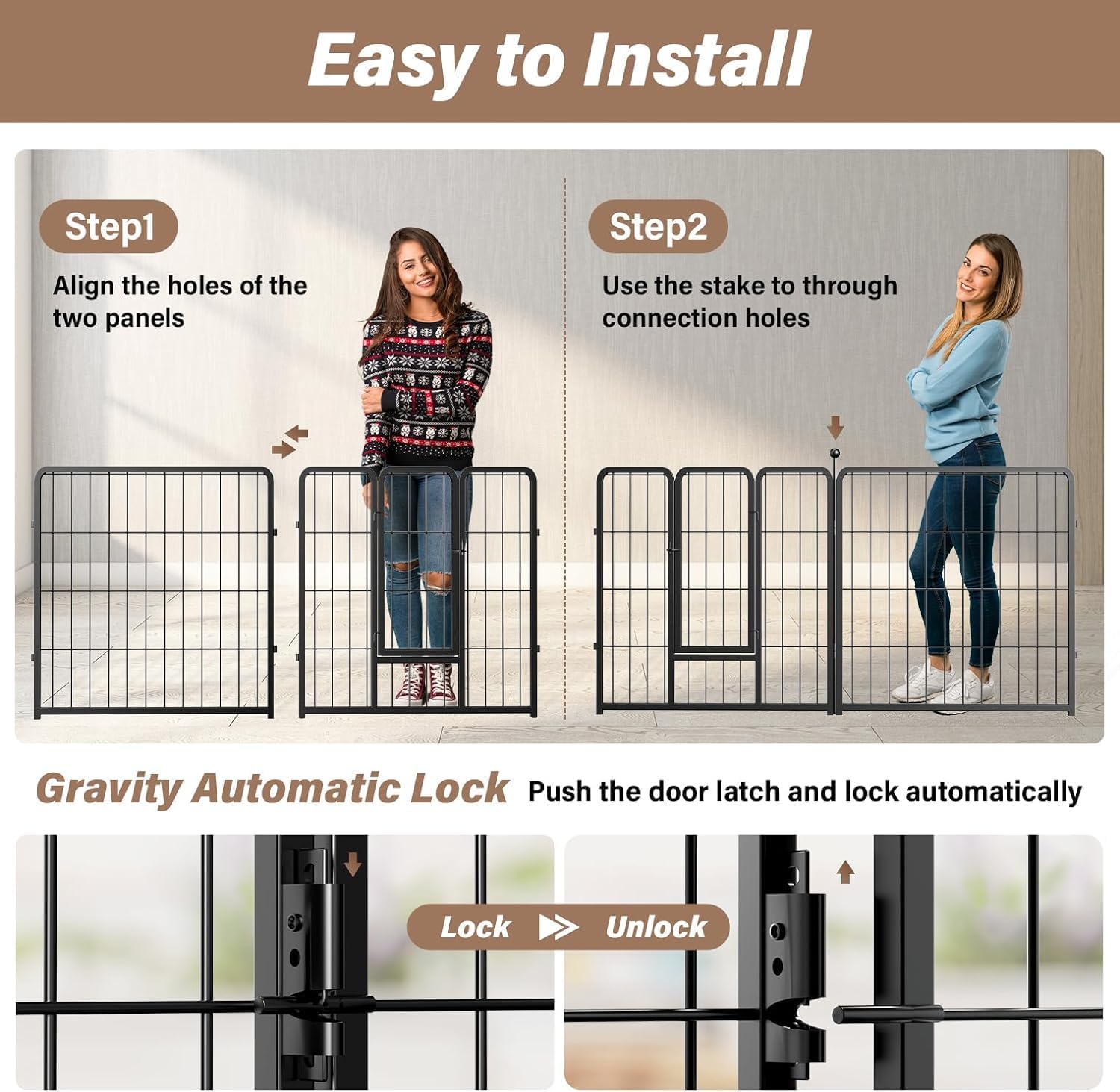 Dog Playpen Indoor Outdoor, 24" Height 16 Panels Fence With Anti Rust Coating, Metal Heavy Portable Foldable Dog Pen For Small Medium Dogs Rv Camping, Black Black Metal