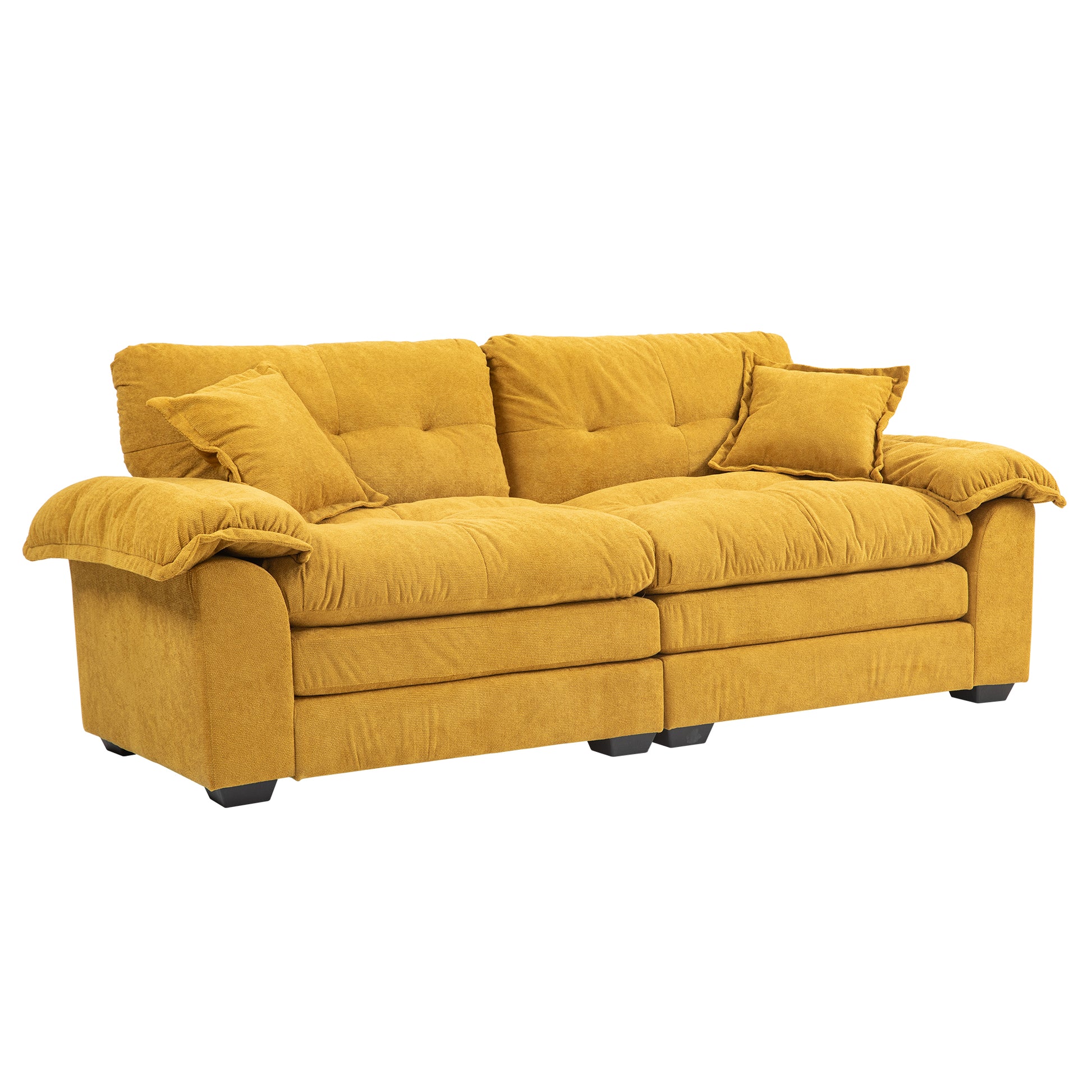 84" Chenille Recliner Sofa Small Sofa Loveseat Deep Seat Sofa Couch With 2 Throw Pillows & Memory Foam For Living Room Apartment Office Lounge Yellow Yellow Memory Foam Chenille,Upholstered 2 Seat