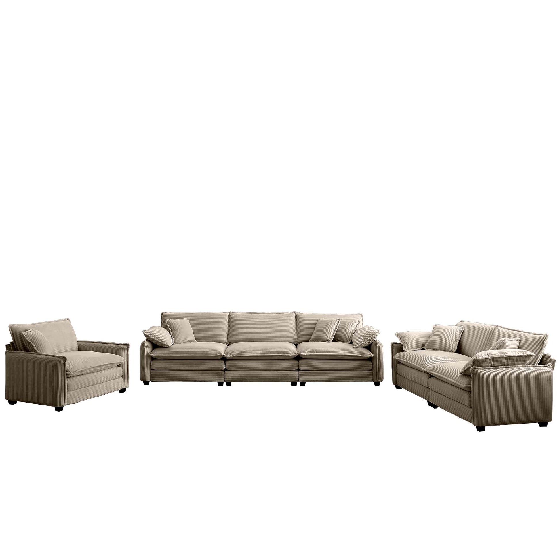 3 Piece Comfortable Oversized Sectional Sofa, One Single Sofa And One 2 Seater Sofa And One 3 Seater Sofa ,Tan Corduroy Deep Seat Sofa Tan Corduroy 6 Seat