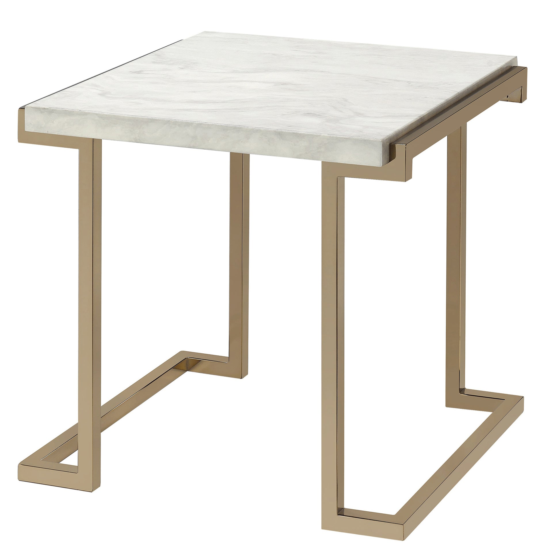 White And Champagne Sled Base End Table White Gold Primary Living Space Contemporary Rectangular Wood Metal Sled