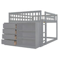 Full Over Full Bunk Bed With 4 Drawers And 3 Shelves Gray Full Gray Solid Wood