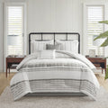 6 Piece Cotton Jacquard Oversized Comforter Set White Grey Cal King California King Grey White Cotton