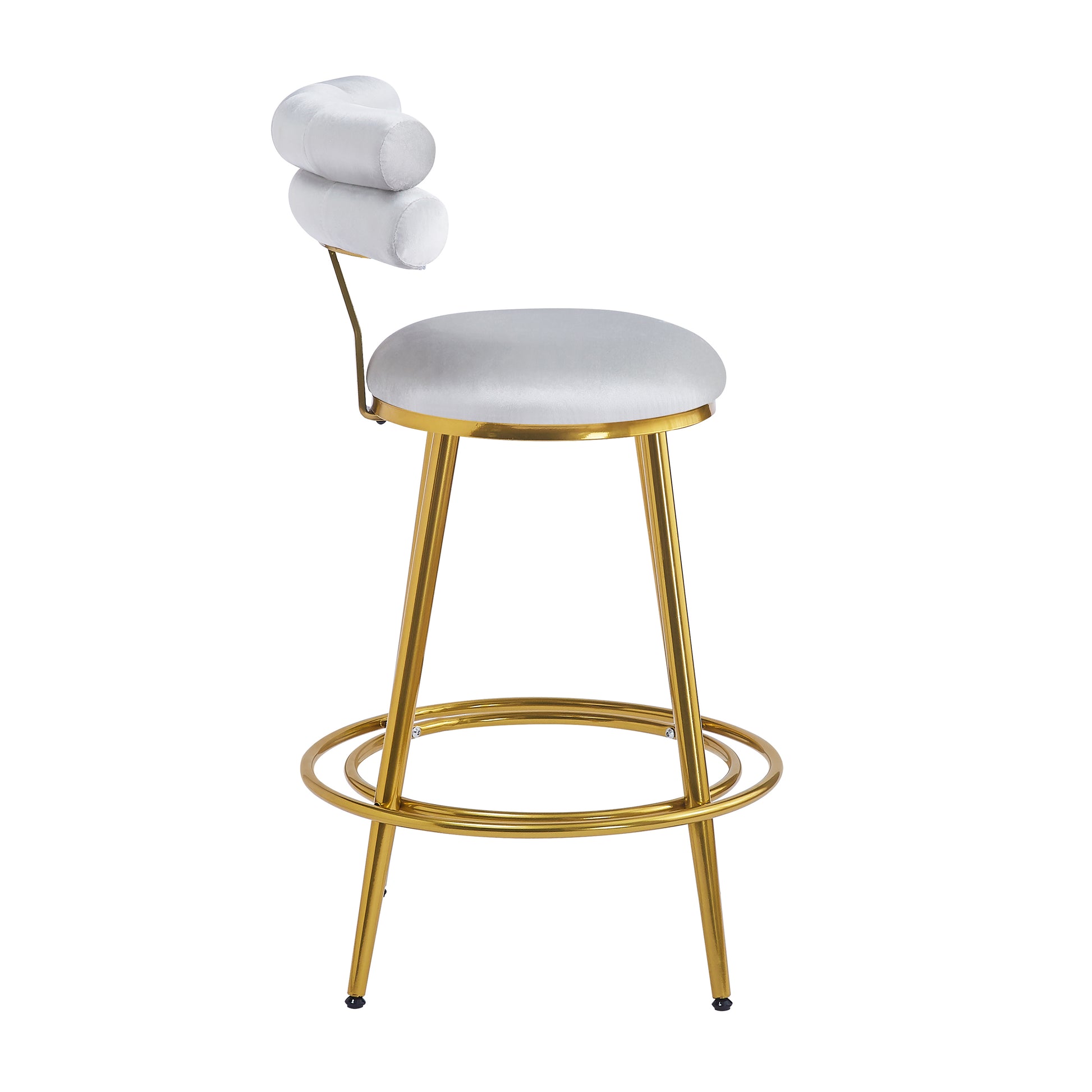 27.65'' Modern Counter Stools Set Of 2,Light Gray Velvet Counter Stools With Iron Frame,Soft Back And Cushion,Footrest,Suitable For Kitchen Bedroom Dining Room Iron Light Gray Kitchen Sponge Modern