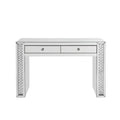 Mirror Accented Two Drawers Wooden Vanity Desk With Faux Crystal Inlay, Silver Silver Engineered Wood