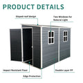 8X4Ft Outdoor Resin Garden Shed With Floor And 2 Windows, Plastic Patio Outdoor Storage Shed With Lockable Door For Garden Tools, Bicycles, Trash Cans, Dark Grey Dark Gray Garden & Outdoor Plastic