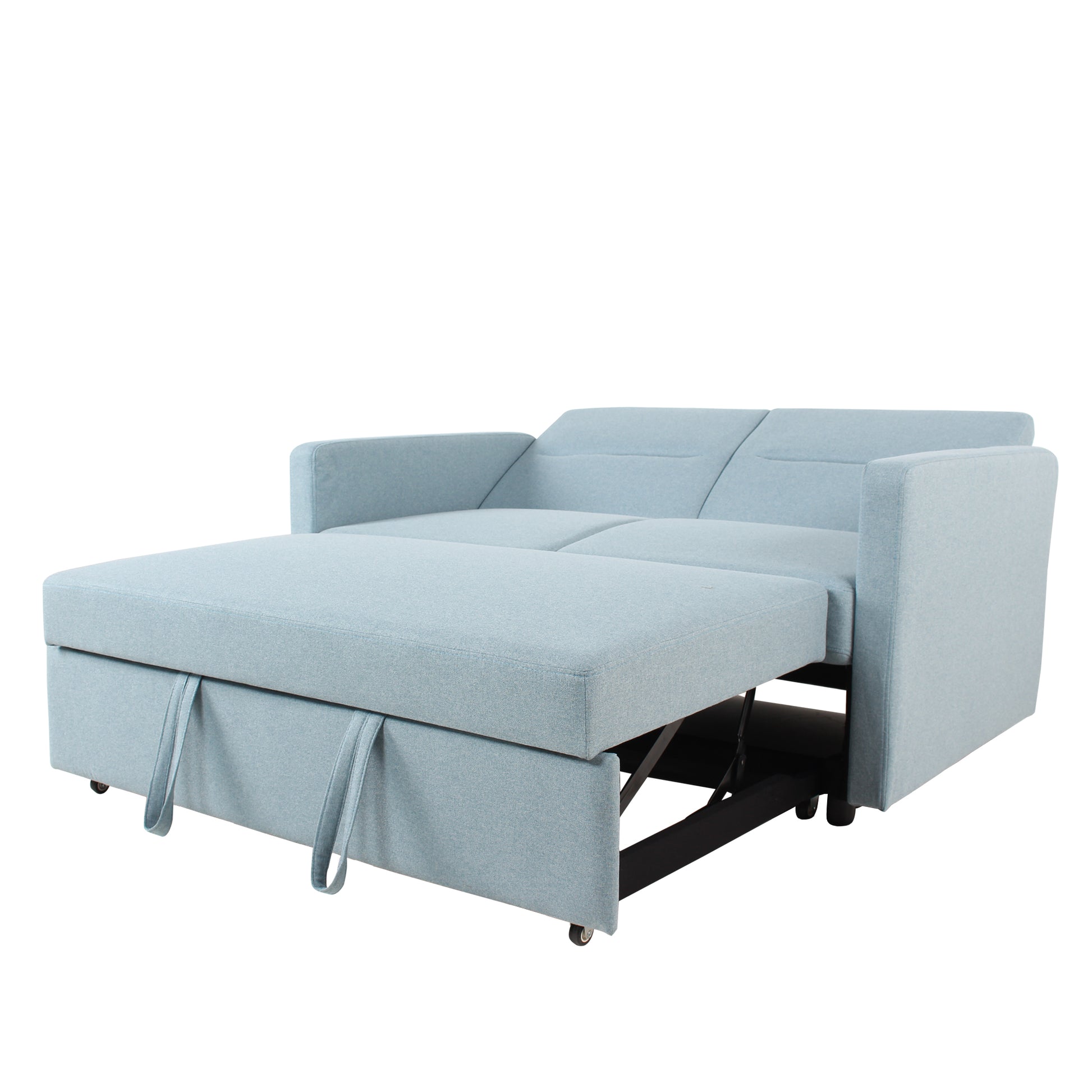 Loveseat Sleeper Pull Out Couch 3 In 1 Sofa Bed Adjustable Backrest Light Blue Wood Fabric