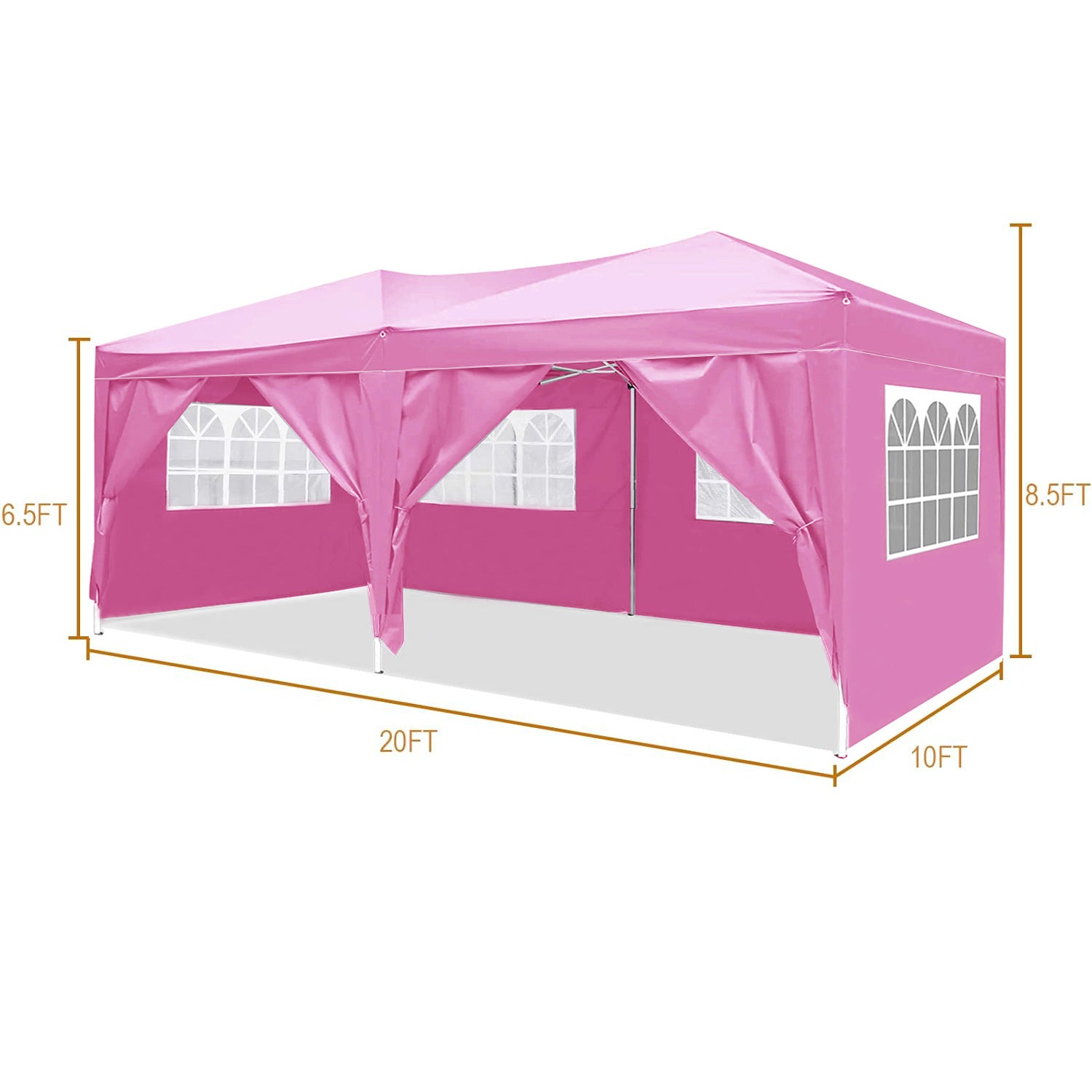 10'X20' Folding Canopy With 6 Removable Sidewalls Outdoor Event Shelter Upf 50 Gazebo Portable Tents For Parties Beach Camping Wedding Ez Pop Up Canopy Pink Metal