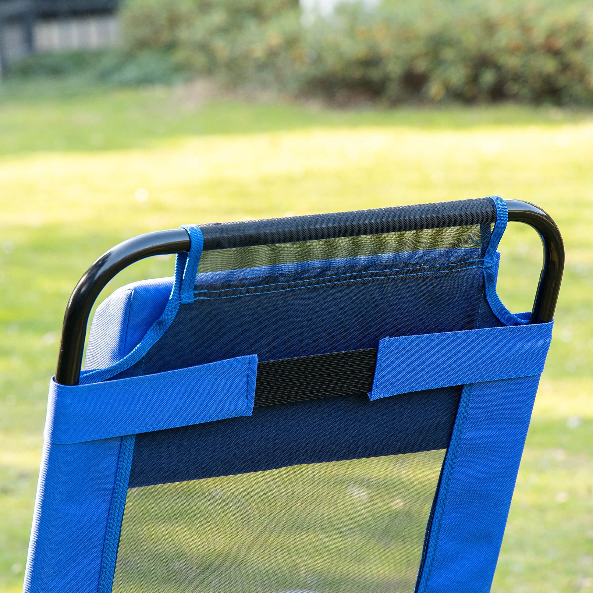 Outsunny Folding Patio Chairs Set Of 2, Outdoor Deck Chair With Adjustable Sling Back, Camping Chair With Removable Headrest For Garden, Backyard, Lawn, Blue Blue Steel