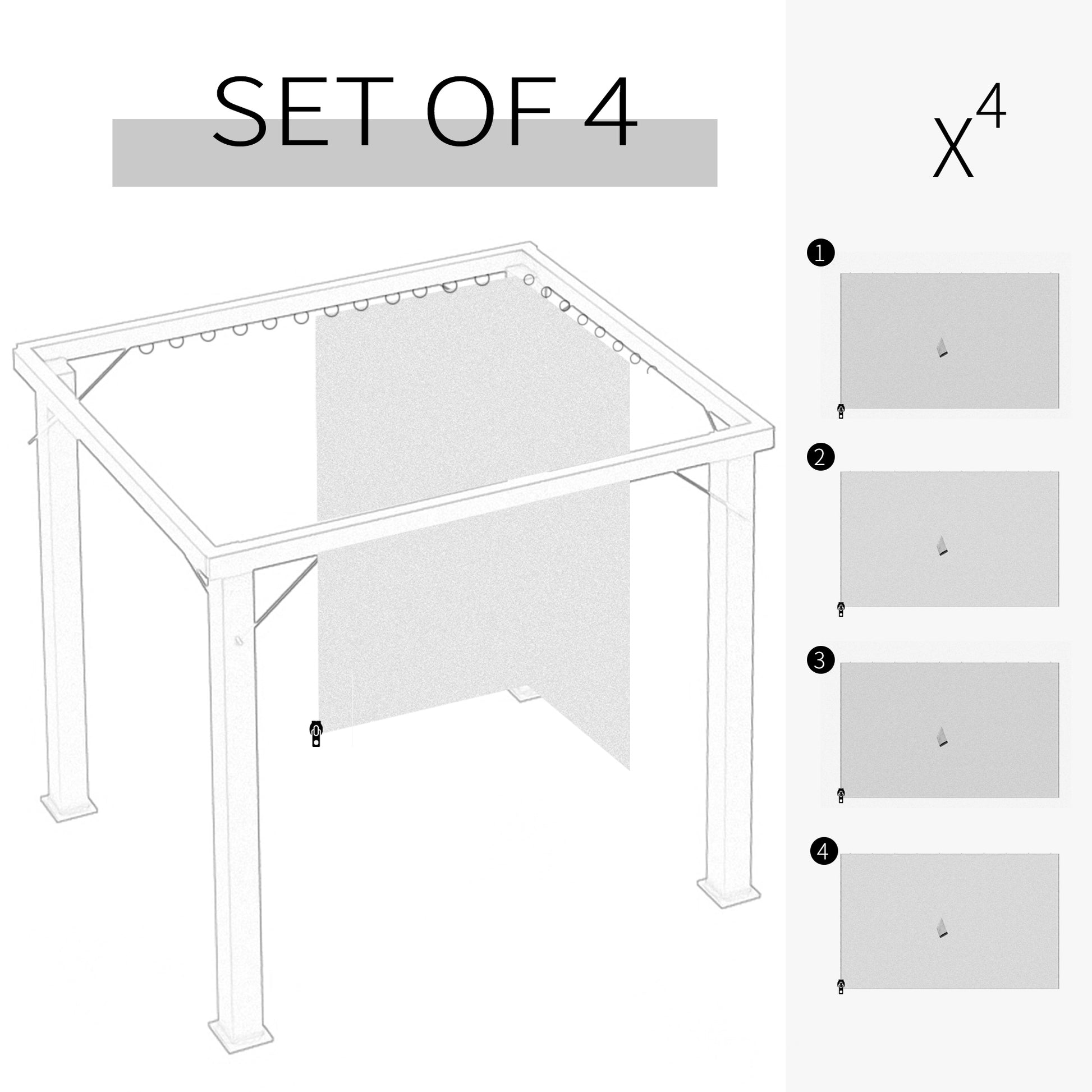 Outsunny 10' X 10' Universal Gazebo Sidewall Set With Panels, Hooks And C Rings Included For Pergolas And Cabanas, Beige Beige Polyester