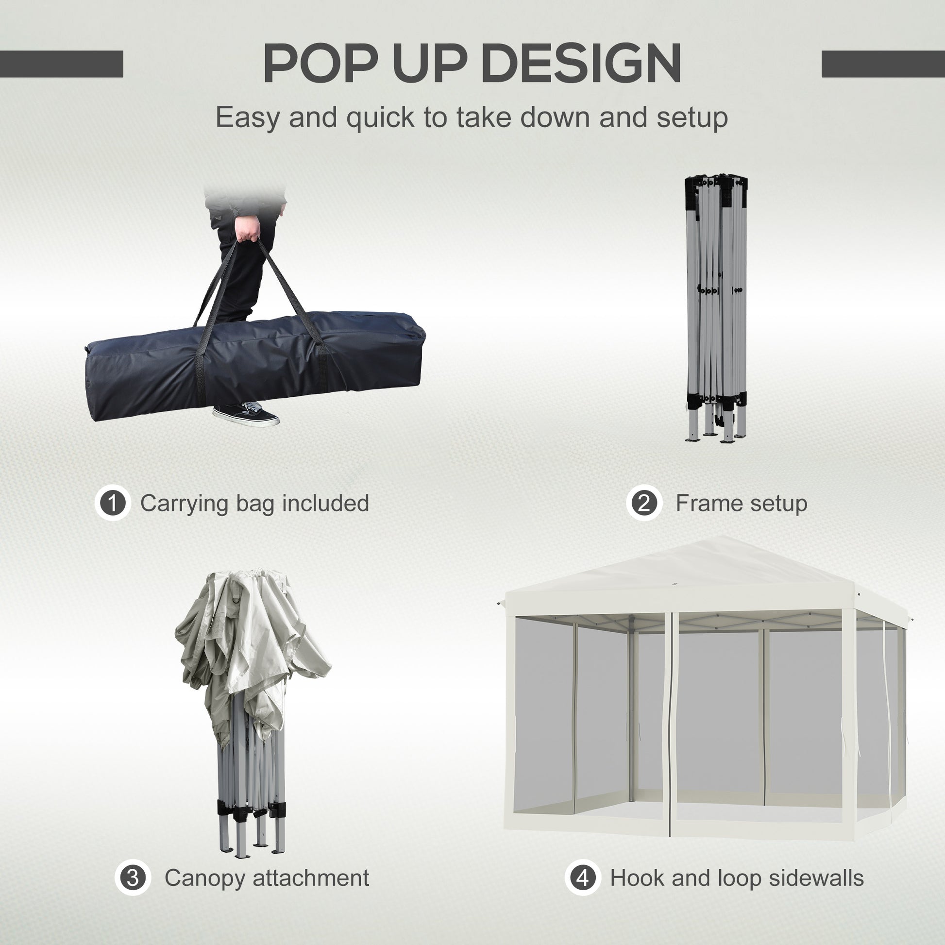 Outsunny 10' X 10' Pop Up Canopy Tent With Netting, Instant Gazebo, Ez Up Screen House Room With Carry Bag, Height Adjustable, For Outdoor, Garden, Patio, Beige Beige Steel