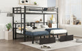 Full Xl Over Twin & Twin Triple Bunk Bed With Drawers,Multi Functional Metal Frame Bed, Bed Head With Shelving, Black Full Xl Black Metal