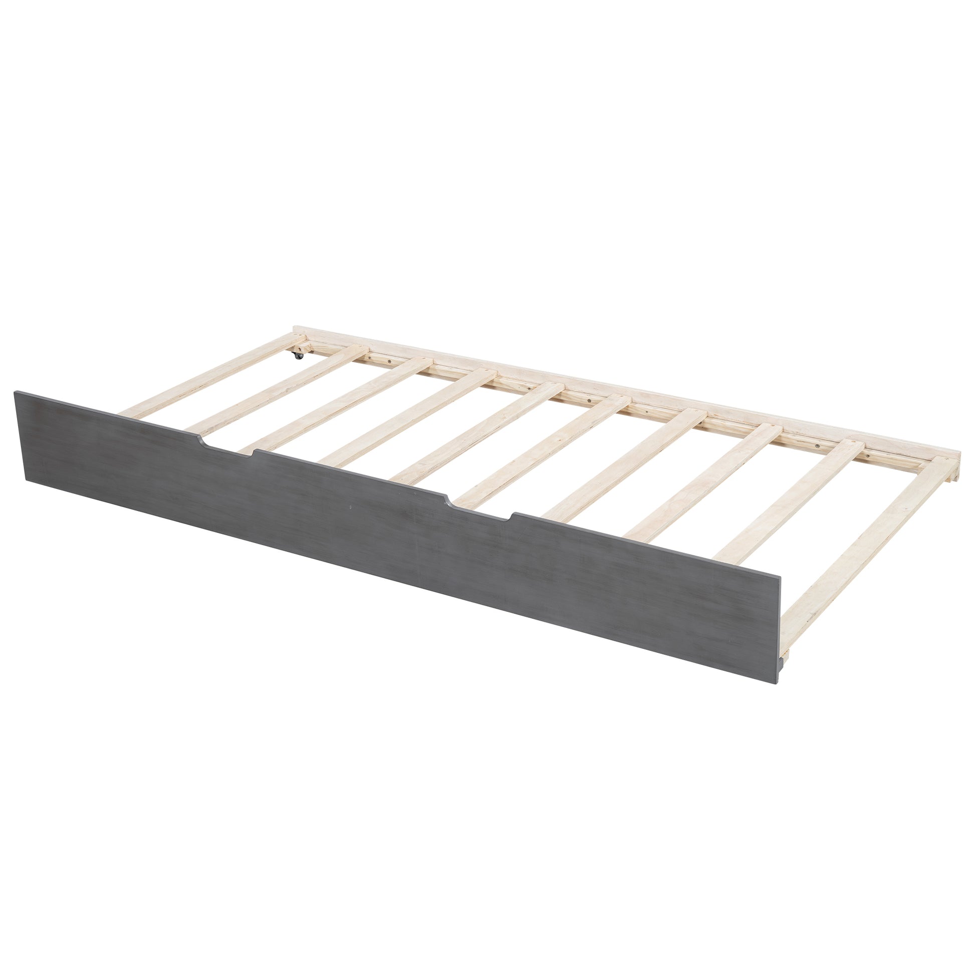 Twin Size Wood Daybed With Trundle And Rustic Guardrail, Ancient Grey Box Spring Not Required Twin Grey Wood Bedroom Solid Wood Mdf