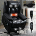 Dual Motor Infinite Position Up To 350 Lbs Electric Medium Size Genuine Leather Black Power Lift Recliner Chair With 8 Point Vibration Massage And Lumbar Heating White Metal Primary Living Space Heavy Duty Pine Black Genuine Leather Power Remote Medium