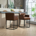 Coolmore Counter Height Bar Stools Set Of 2, Modern Barrel Bar Stool With Backrest And Arms, Black Metal Frames, Upholstered Bar Stools For Kitchen Island, Pub, Club Brown Pu Foam Pu Leather