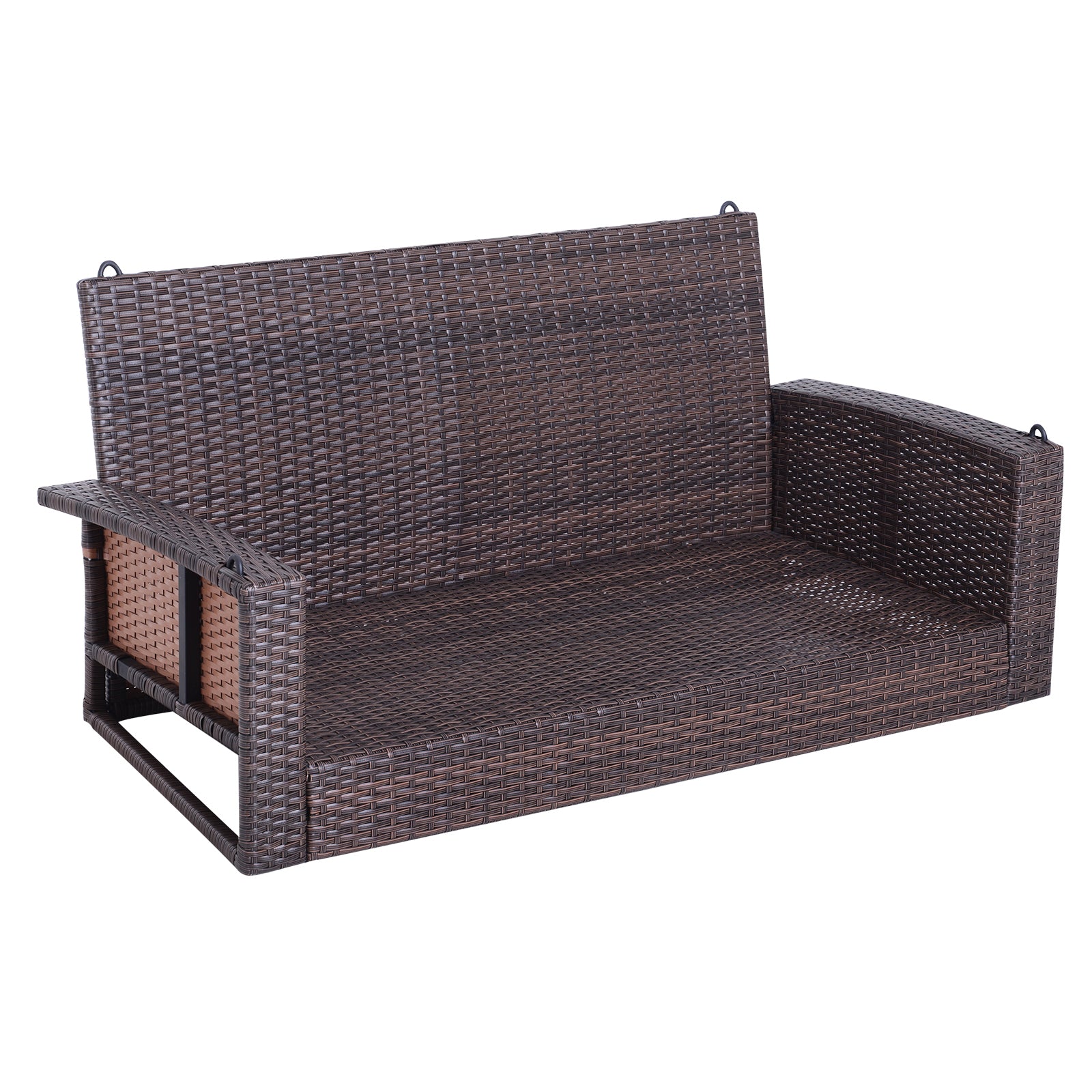 Outsunny 2 Person Wicker Hanging Swing Bench, Front Porch Swing Outdoor Chair With Cushions 550 Lbs. Weight Capacity For Backyard, Garden, Cream White Brown Rattan Metal