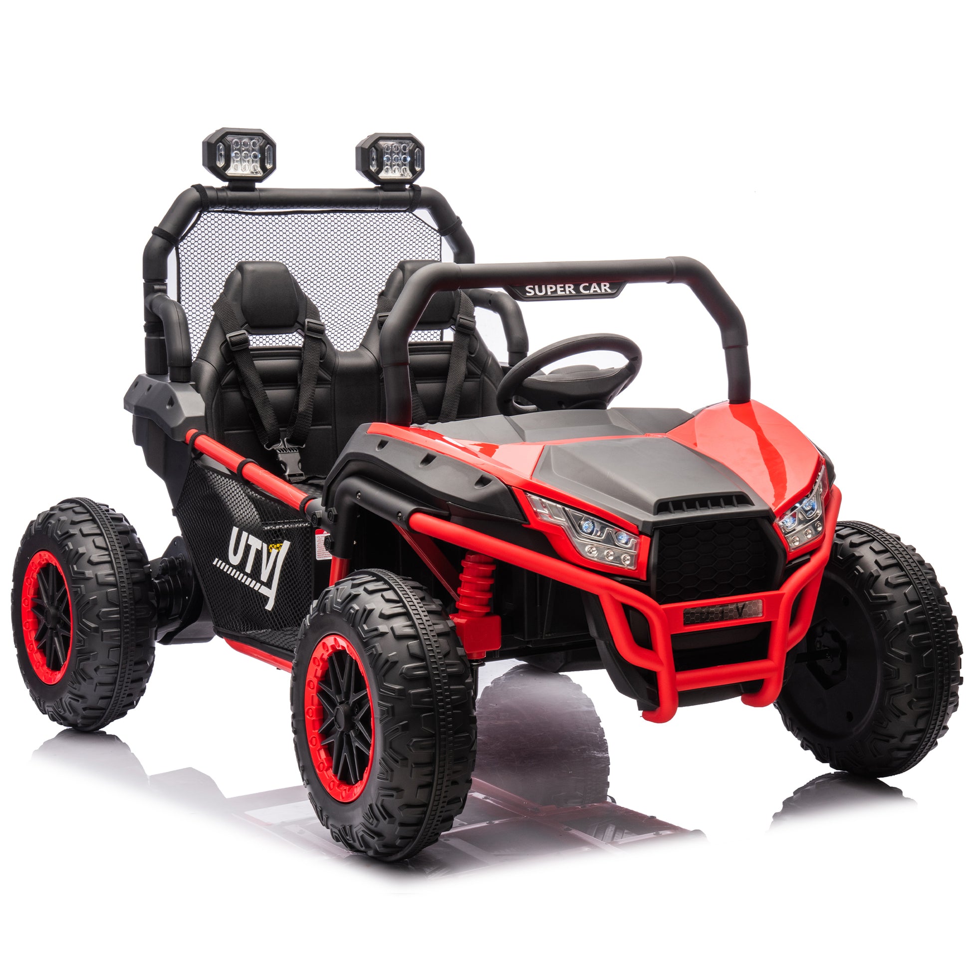 24V Two Seater Kids Ride On Utv W Parents Control,400W Super Power,Four Wheel Suspension,Led Light With Rear Searchlight,Bluetooth,Mp3,Music,Rear Storage Space,Speeds 3.73 4.97Mph For Kids Aged 3 . Red 50 99 Lbs Polypropylene