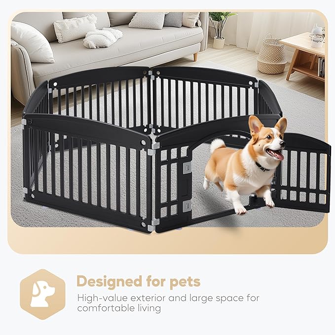 Dog Playpen, 24" Exercise 6 Panel Pet Playpen With Door, Safe And Secure, Folding And Portable Puppy Playpen For Puppies And Small Dogs, Black Black Plastic