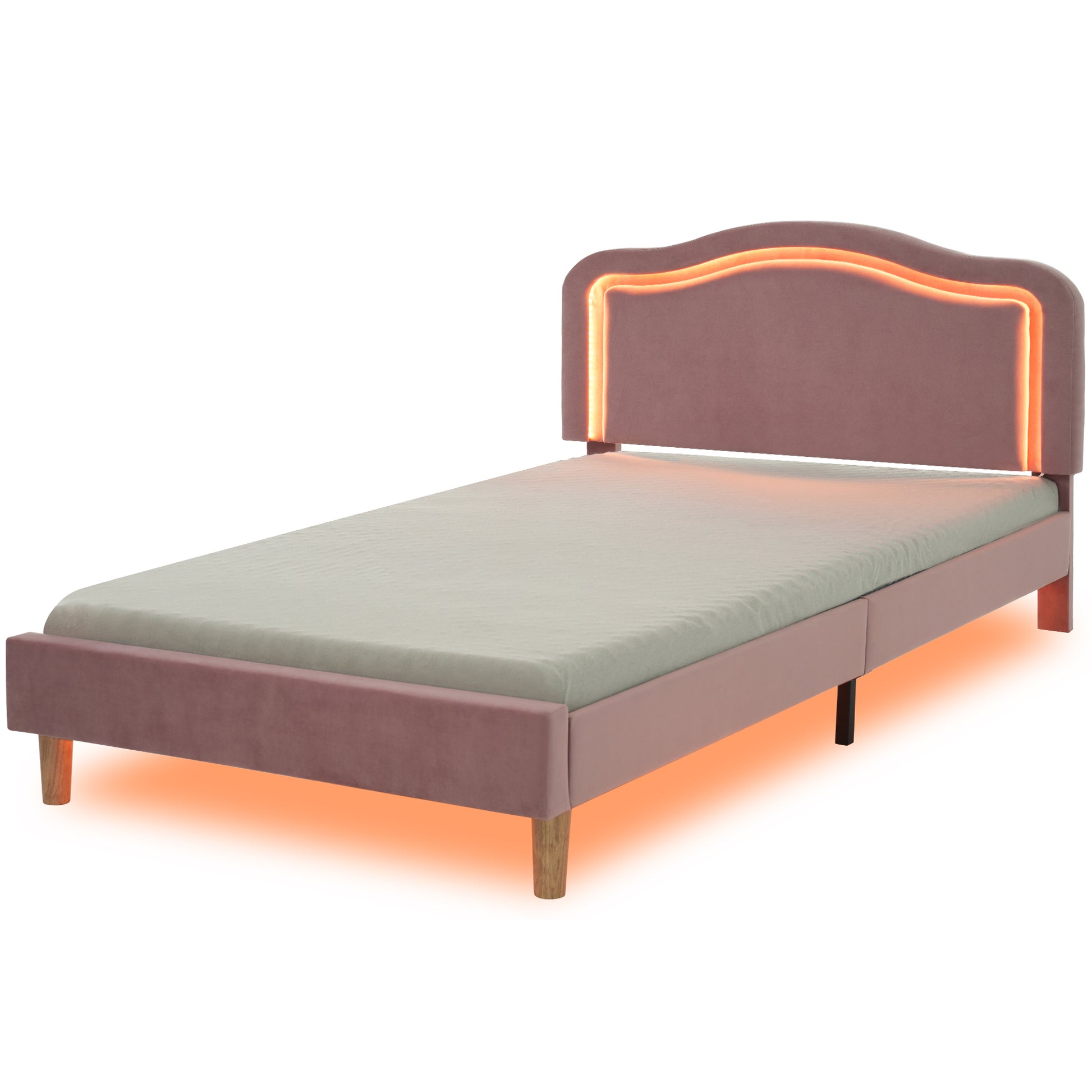 Full Size Velvet Upholstered Smart Led Bed Frame With Adjustable Height Headboard,No Box Spring Needed,Easy Assembly,Pink Box Spring Not Required Full Pink Wood Bedroom Cute,Modern Bed Frame Wood