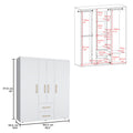 Bariloche Wardrobe, Multi Section Storage With Hanging Rods, Shelves, And 2 Drawers White Bedroom Modern Particle Board