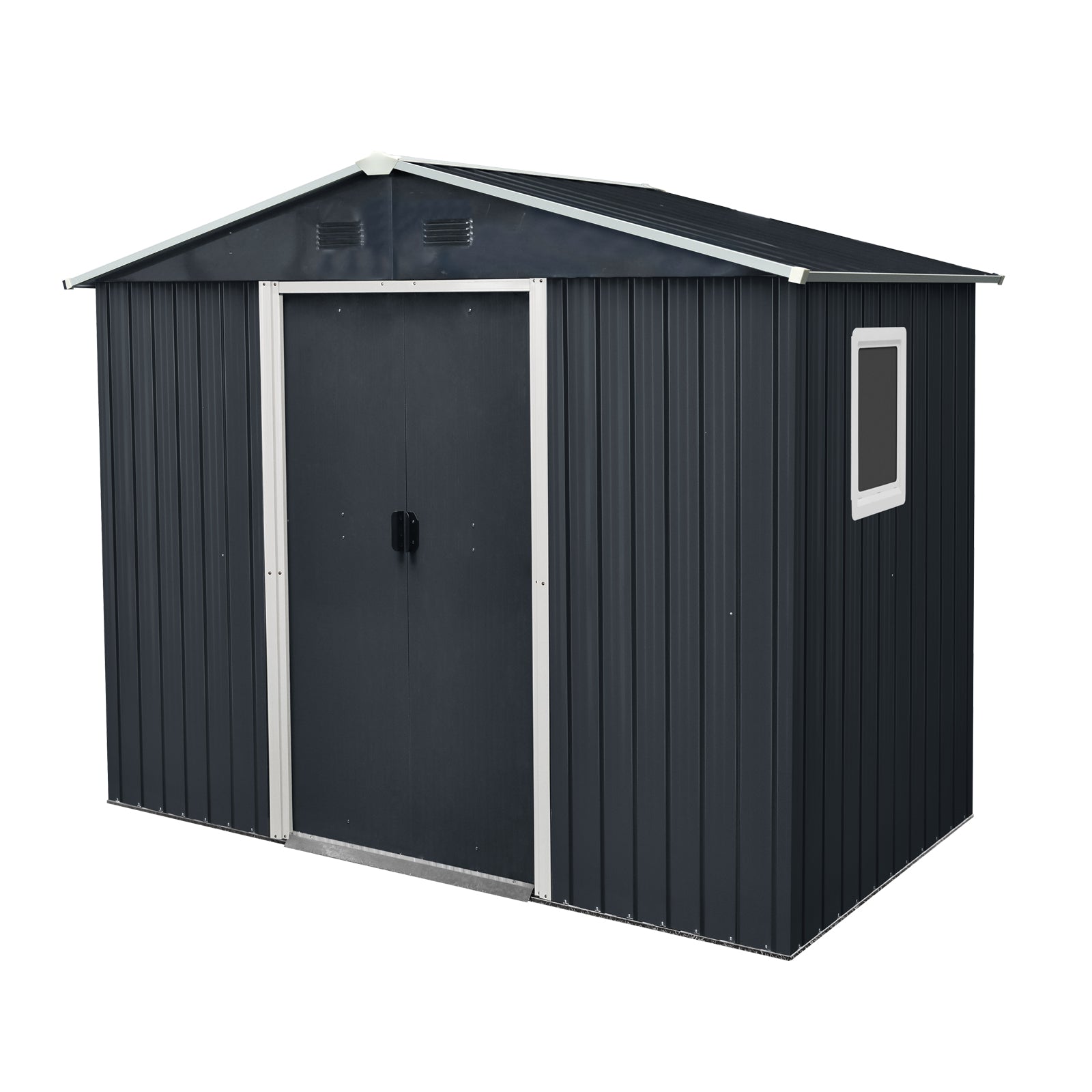 8Ft X 4Ft Outdoor Metal Storage Shed With Window And Metal Foundation For Backyard, Patio, Lawn Black And White Black White Metal