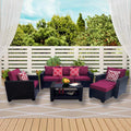 Outdoor Garden Patio Furniture 7 Piece Pe Rattan Wicker Cushioned Sofa Sets And Coffee Table, Patio Furniture Set Outdoor Couch Outdoor Couch Patio Furniture Outdoor Sofa Patio Couch Yes Complete Patio Set Red Seats 6 Weather Resistant Frame Water