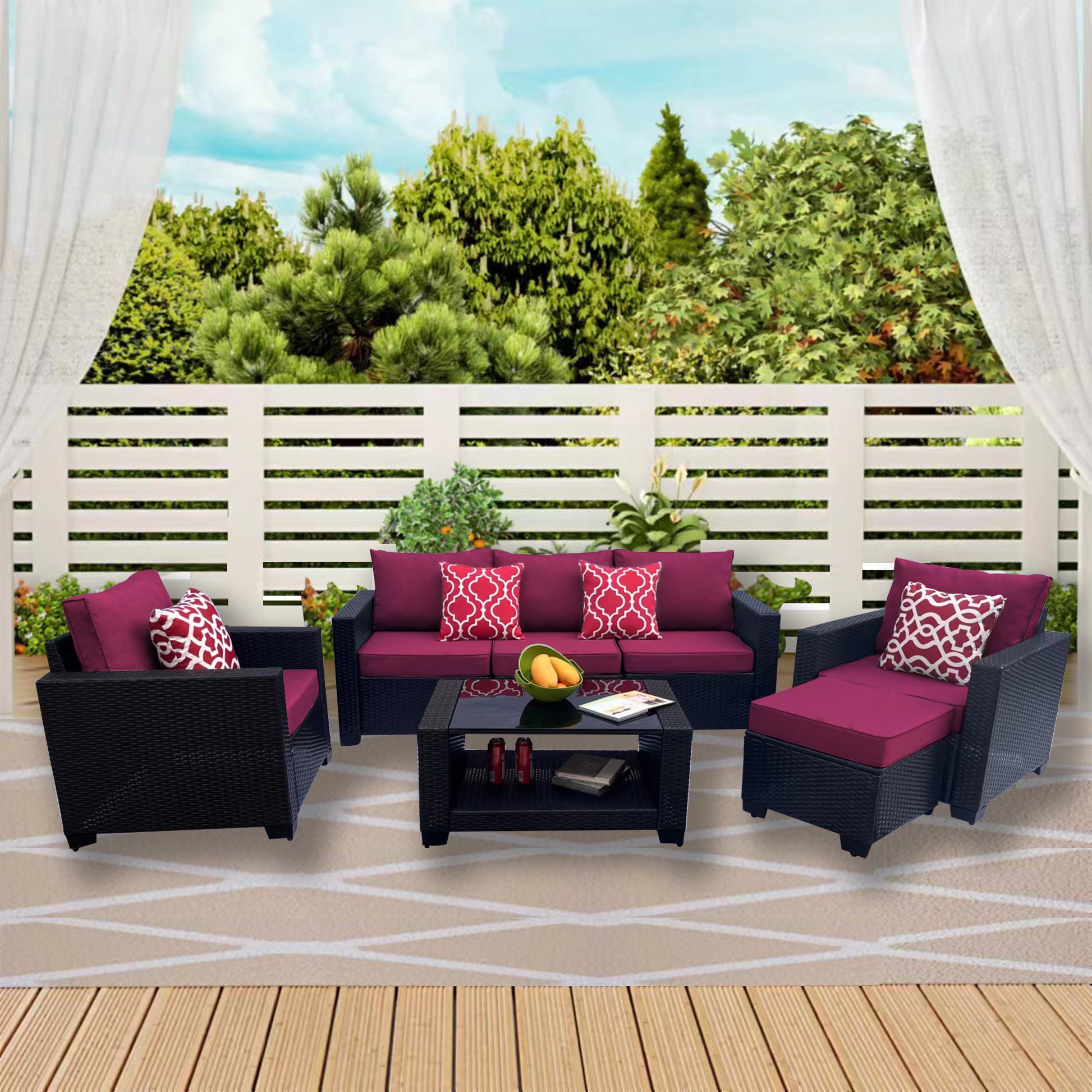 Outdoor Garden Patio Furniture 7 Piece Pe Rattan Wicker Cushioned Sofa Sets And Coffee Table, Patio Furniture Set Outdoor Couch Outdoor Couch Patio Furniture Outdoor Sofa Patio Couch Yes Complete Patio Set Red Seats 6 Weather Resistant Frame Water