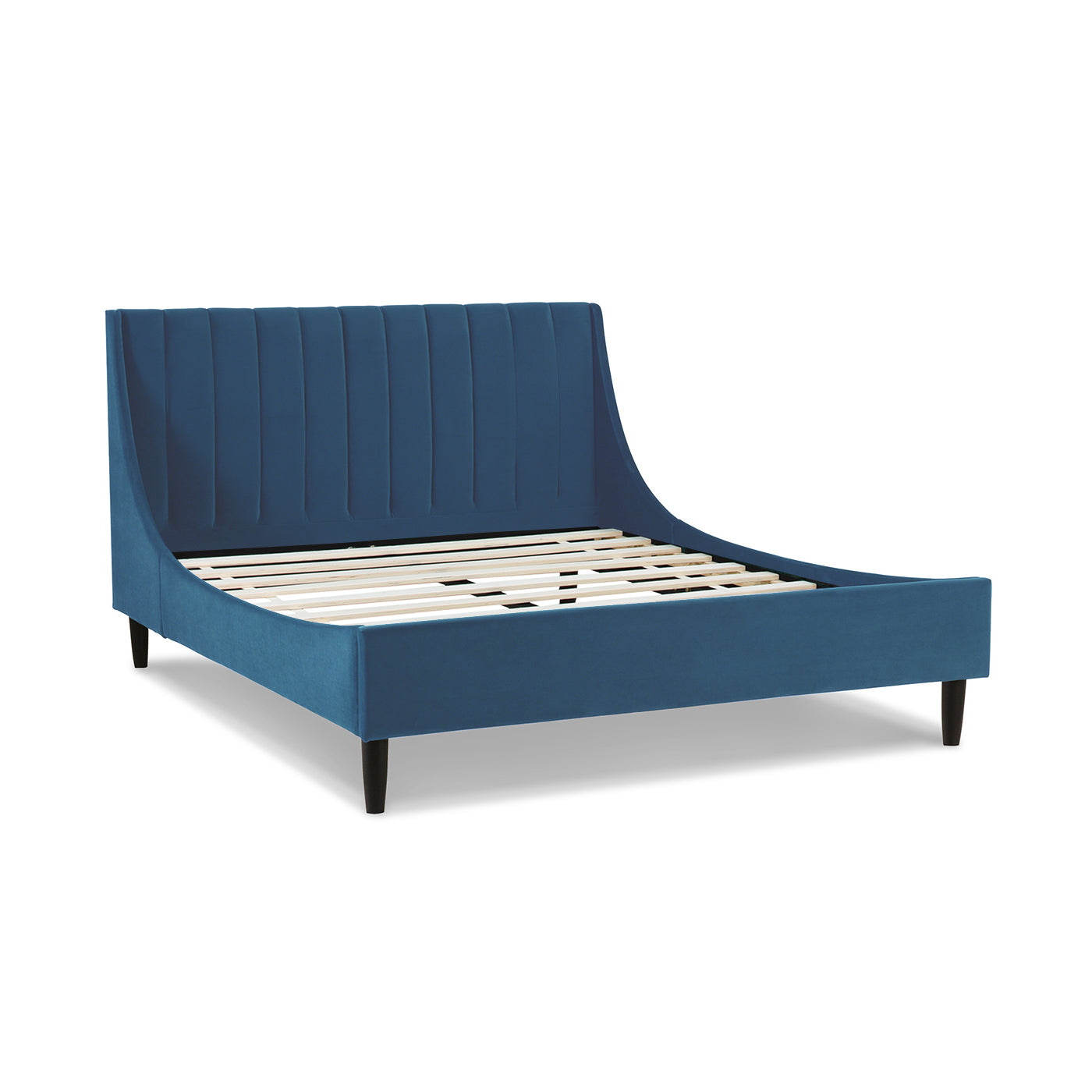 Aspen Vertical Tufted Modern Headboard Platform Bed Set, Queen, Satin Teal Blue Velvet Box Spring Not Required Queen Blue Wood Foam Velvet Velvet