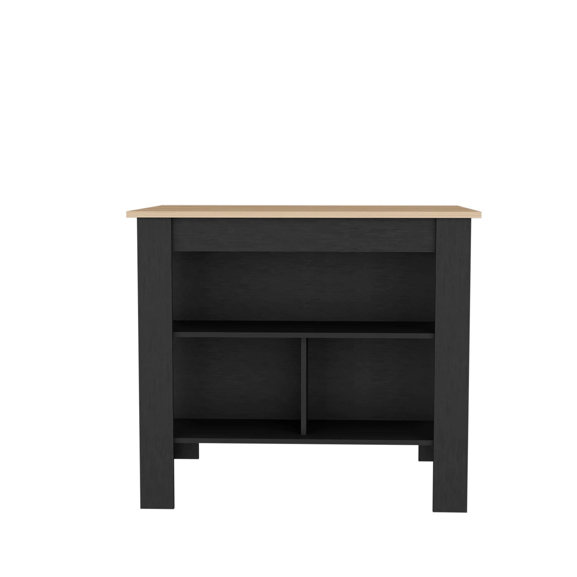 Light Pine And Black Kitchen Island With Open Storage Beige Black Melamine