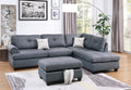 3 Pcs Sectional Sofa Blue Grey Polyfiber Cushion Sofa Chaise Ottoman Reversible Couch Pillows Blue Grey Wood Primary Living Space Tufted Back Contemporary,Modern L Shaped Rubberwood Particle Board 5 Seat