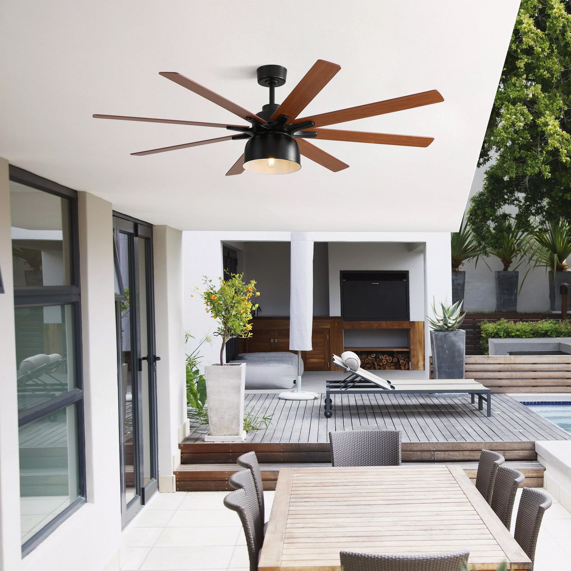 66 Inch Ceiling Fan With 6 Speed Wind 8 Dual Colors Blades Remote Control Reversible Dc Motor With Light Black Plywood