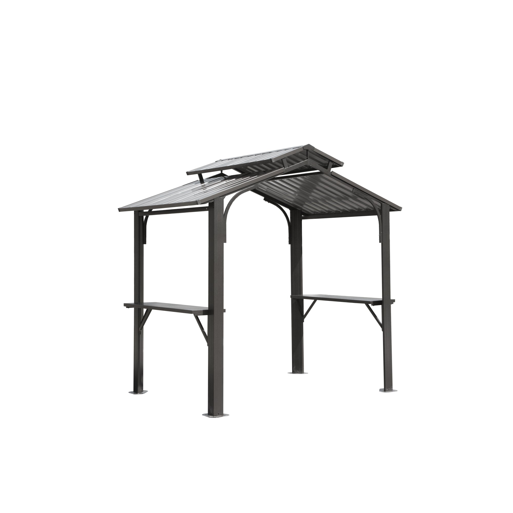 8 5Ft Hardtop Grill Gazebo, Outdoor Bbq Gazebo W Galvanized Steel Double Roof, Permanent Sun Shade Grill Canopy Shelter With 2 Side Shelves And Ceiling Hook For Patio Deck Yard Garden Grey Grey