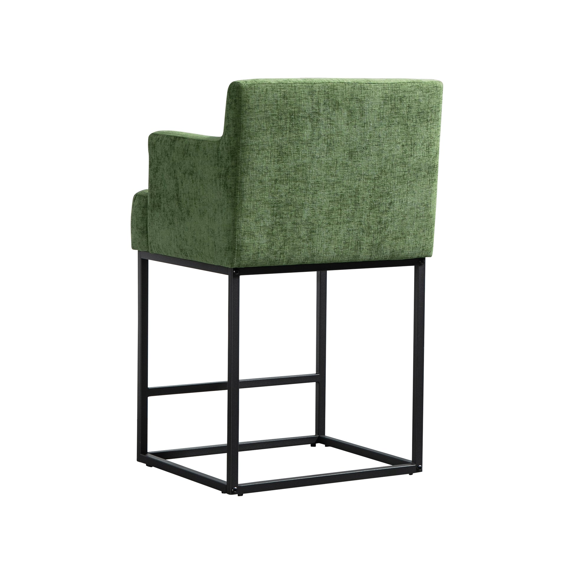 Coolmore Counter Height Bar Stools Set Of 2, Modern Barrel Bar Stool With Backrest And Arms, Black Metal Frames, Upholstered Bar Stools For Kitchen Island, Pub, Club Green Foam Chenille