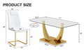 Table And Chair Set.Modern Rectangular Dining Table With Transparent Tempered Glass Tabletop And Gold Plated Metal Legs.Paried With 8 Comfortable Chairs With Pu Seats And Golden Metal Legs. Transparent,White Gold Seats 8 Glass Metal