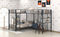 L Shaped Twin Over Twin Bunk Bed With Twin Size Loft Bed With Desk And Shelf ,Brown Brown Steel