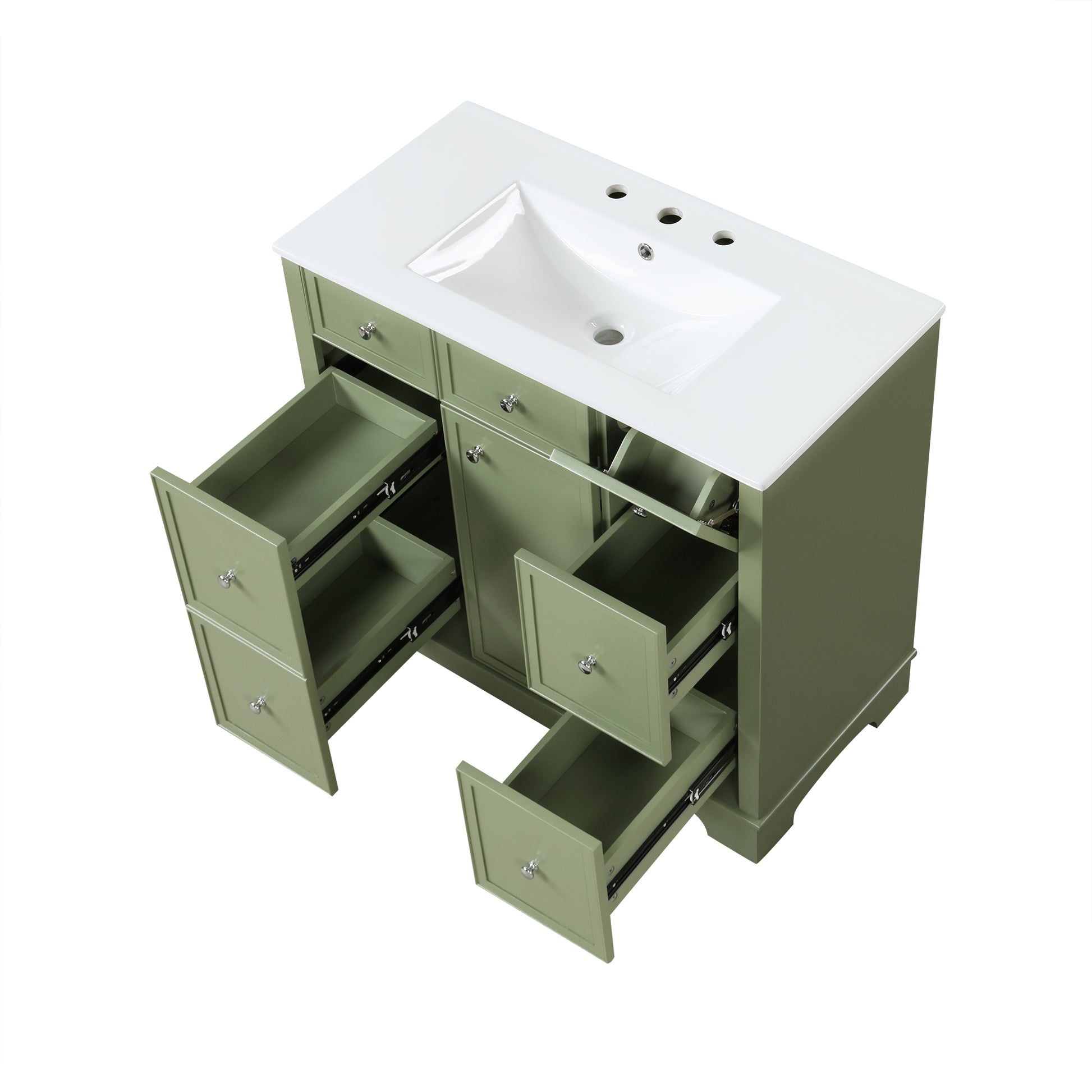 36" Bathroom Vanity With Sink, One Cabinet With Three Drawers And One Flip Drawer, Solid Wood And Mdf Board, Green Green Solid Wood Mdf