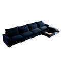 Large L Shape Sectional Corduroy Sofa,Deep Seat Couch With Storage Footstool And 4 Waist Pillows, Blue Blue Corduroy 4 Seat