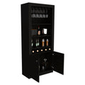 Montenegro Bar Cabinet, Double Door Cabinet, Five Built In Wine Rack, Three Shelves Black Black Particle Board